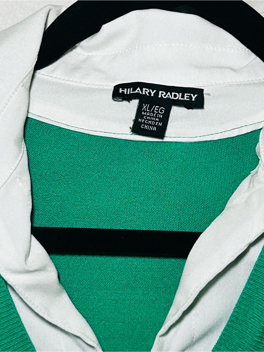 Hilary Radley Green, White & Black Collared Knit Top